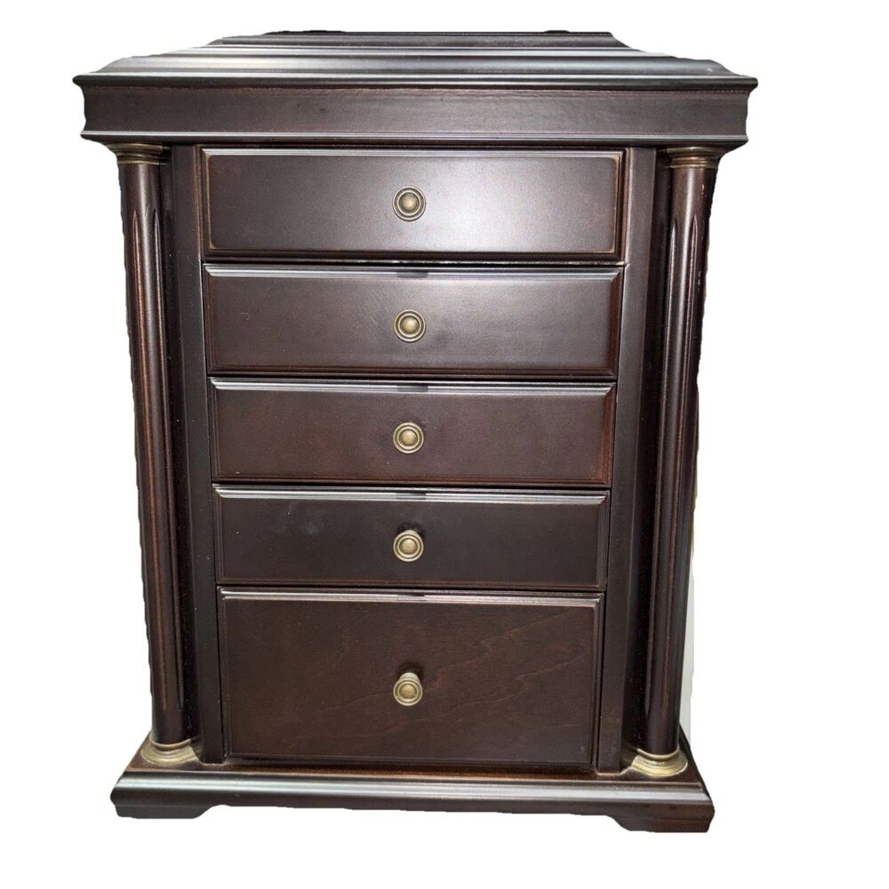 Bombay Company Jewelry Box Chest Organizer Case Jewelry Mirror Wood Retro